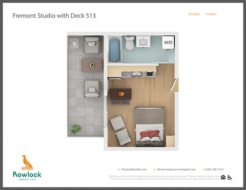 Floor plan for studio, 1 bath, 271 sqft